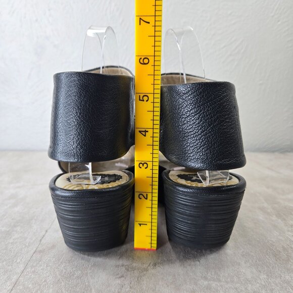 Fly London Yone Wedge Sandal 8-8.5 Black Leather Peep Toe Casyak Platform Wedges - Picture 4 of 14
